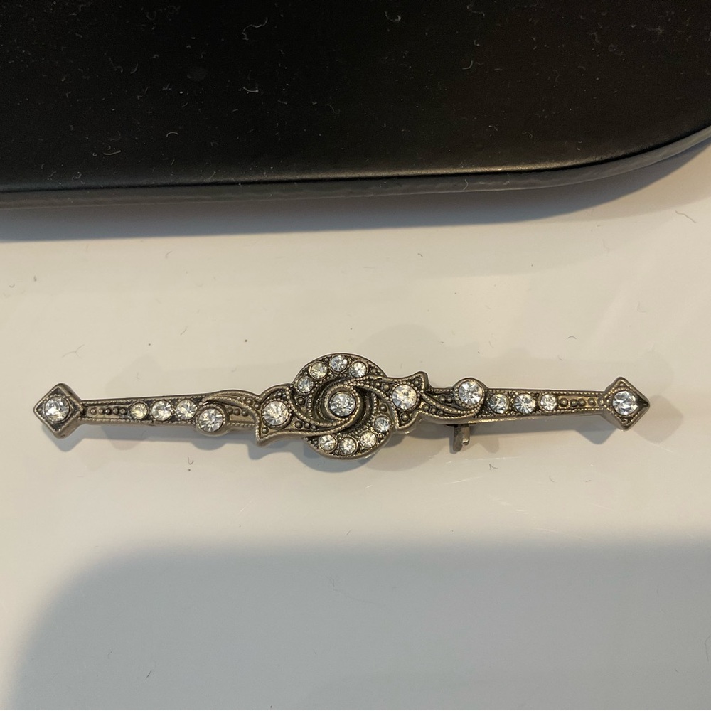 Silver Tone and Crystal Antique Look Fashion Pin